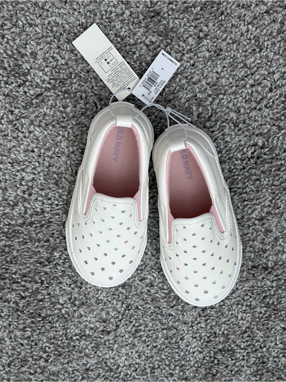 White Slip-On Sneakers with Pink Lining and Multicolor Star Studs